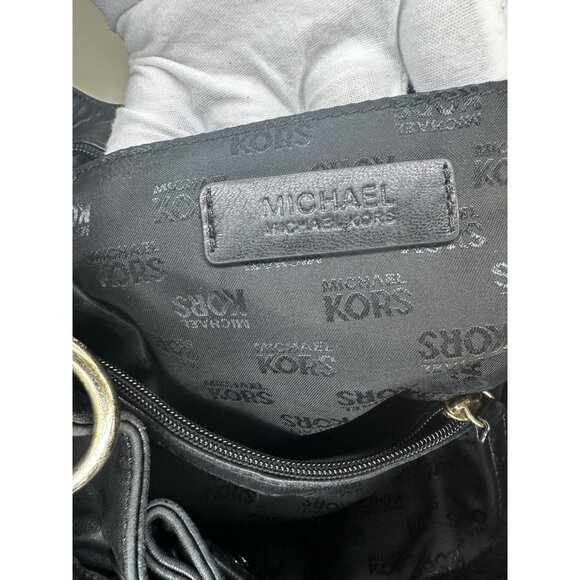 Michael Kors Braided Grommet Black Leather Shoulder Large Handbag - Picture 7 of 8